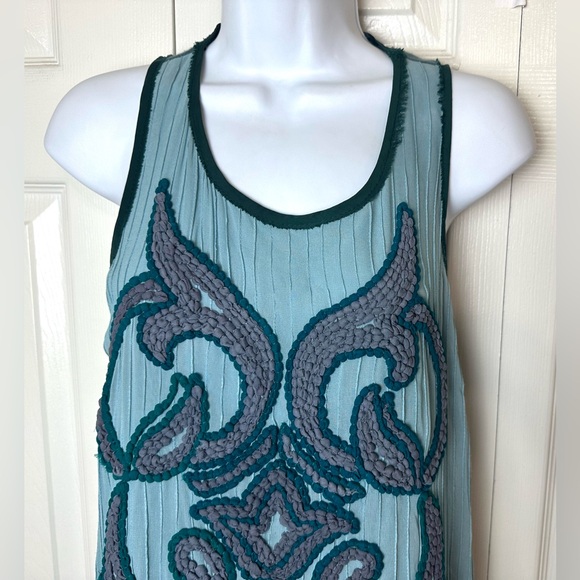 Anthro DOLAN Acadia Embroidered Tank Top Scroll Paisley Teal Blue Green Textured - Picture 5 of 11